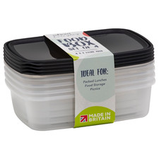 Wham 1L Food Storage Box Set of 4 Airtight Black/Teal Assorted