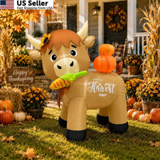 5FT Thanksgiving Inflatable Highland Cow Outdoor Decoration, Harvest brown