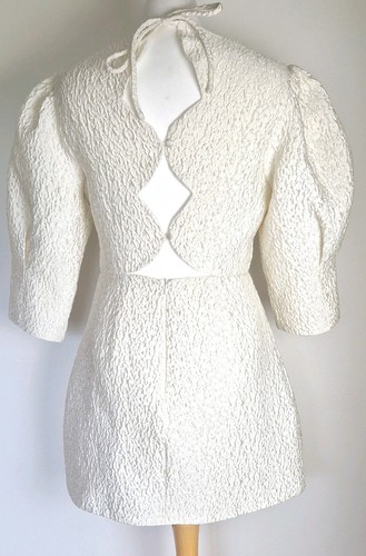 Glamorous Cream Textured Puff Sleeve Mini Dress Size 12 Occasionwear Wedding - Picture 4 of 11