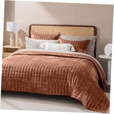 Luxury Velvet Quilt Set Full Queen Size Full/Queen 88" x 92" Terracotta Fawn