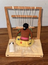 Vintage Navajo American Indian Doll Woman Weaving Rug on Loom with Baby Papoose