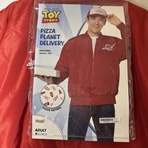 Disney Toy Story Pizza Planet Jacket XL & Hat Red Puffer Full Zip Puffy - Picture 2 of 16