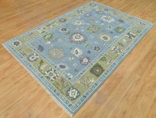 Hand Knotted Wool Rug I 6x9 Blue Floral Oushak Rug I 5x8 Living Area Rug