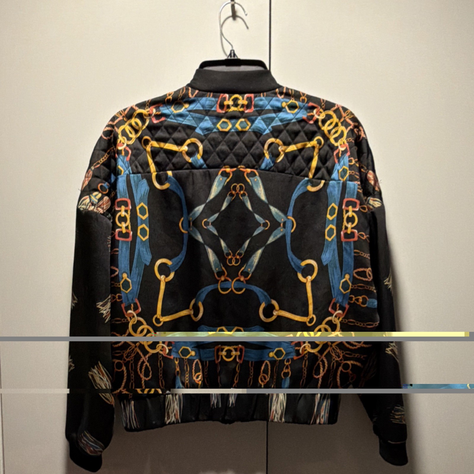 ZARA BASIC Bomber Jacket XS Chain Print Black Blu… - image 5