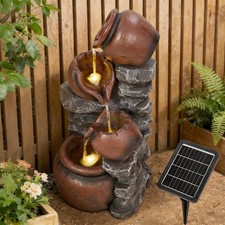 Garden Water Solar Power Feature Fountain LED Light Cascading Stream Cascade