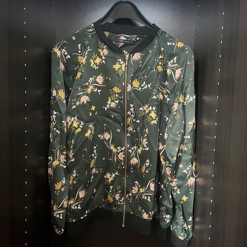 Marks and Spencer Damen Jacke Größe UK 16 Grün Blumenmuster Satin Durchgehender Reißverschluss