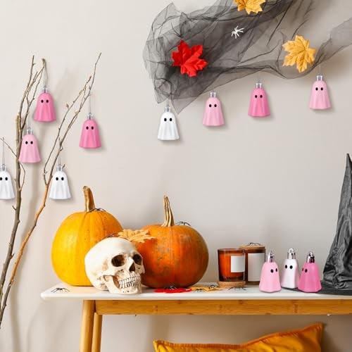 Gejoy Pcs Halloween Hanging Ornaments Cute Ghost 36 Light Pink, Pink,white