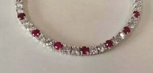 15Ct Round Cut Lab Created Red Ruby 14K White Gold Plated 18" Tennis Necklace - Image 2 of 4