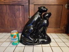 Royal Haeger Pottery Rare Black Panther Cat and Cub . Sculpture 13" 