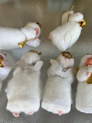 6 Vintage weiche flauschige gesponnene Baumwolle Engel Musiker Weihnachtsschmuck 70er-80er - Bild 7 von 9