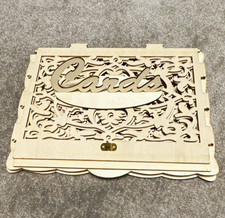 Flat pack wooden Wedding Card postbox with floral design and "Cards" sign Biege