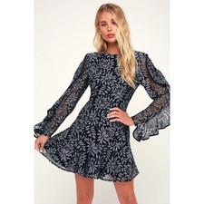 Keepsake Engage Navy Blue Lace Long Sleeve Dress Size XS