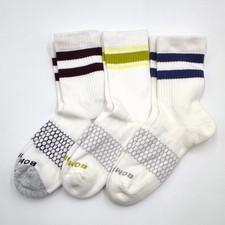 BOMBAS 3 Pairs Women's Cushion Stripes Calf Socks Honeycomb Size M 3 Colors Mix