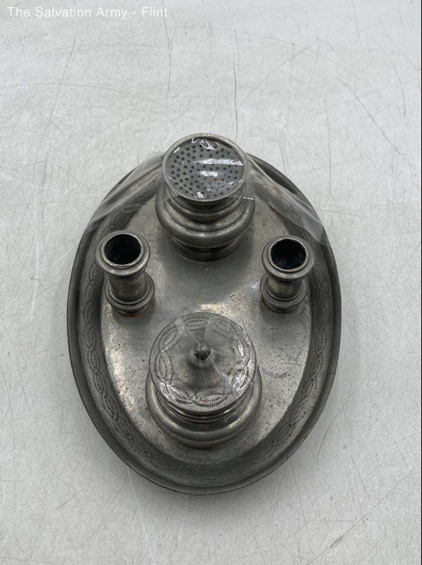Medieval Pierson Interiors Silver Pewter Hand-Made Footed Cruet Set
