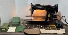 1952 SINGER 15-91 Gear Drive Sewing Machine w/EXTRAS -Denim Leather,SERVICED,VGC