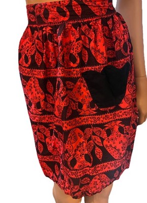 Vintage 50s Cotton Apron Red & Black  Vases Motif with Tulip  Pocket