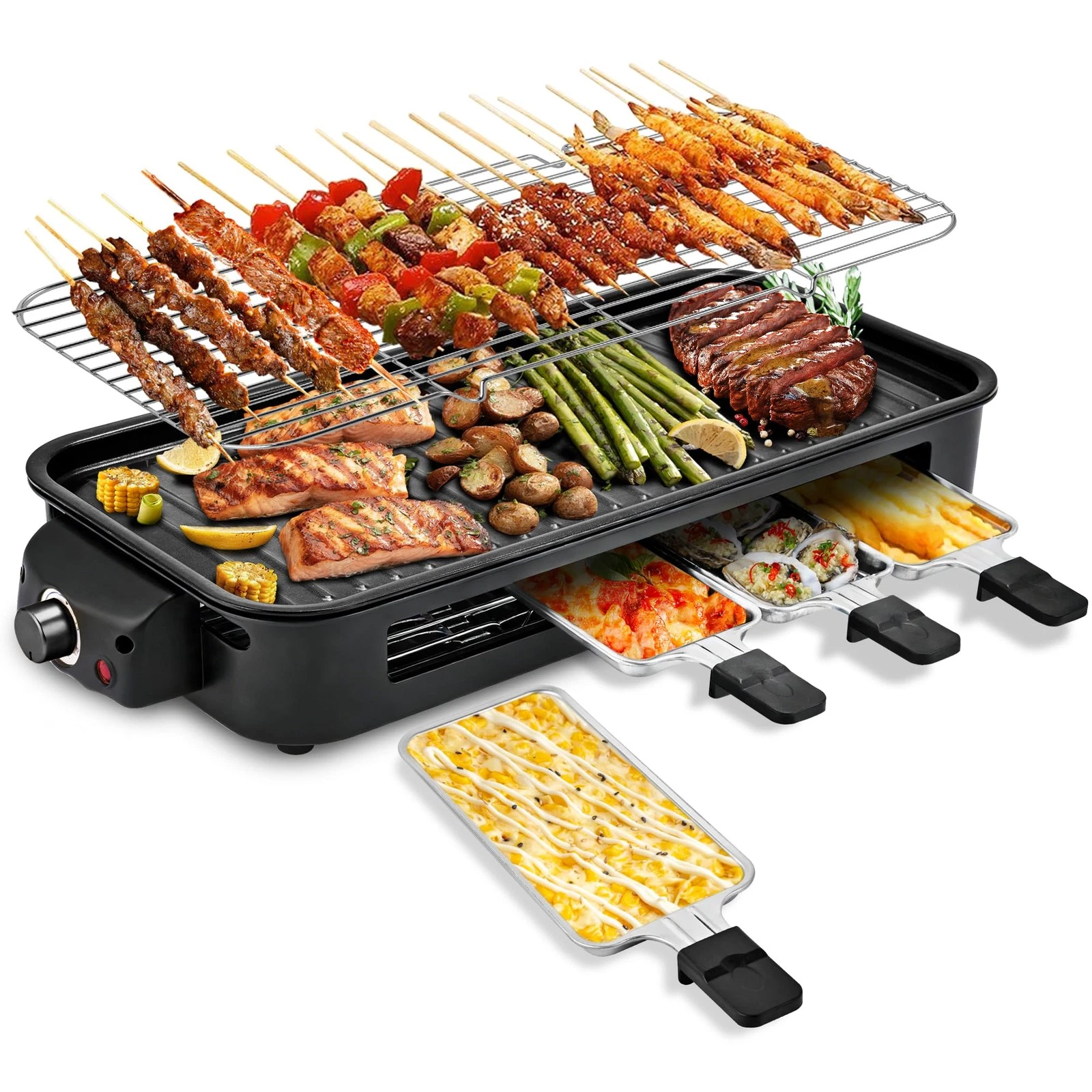 Electric Indoor Grill 2 in 1 1800W Smokeless Griddle Large Black Pukomc Grills