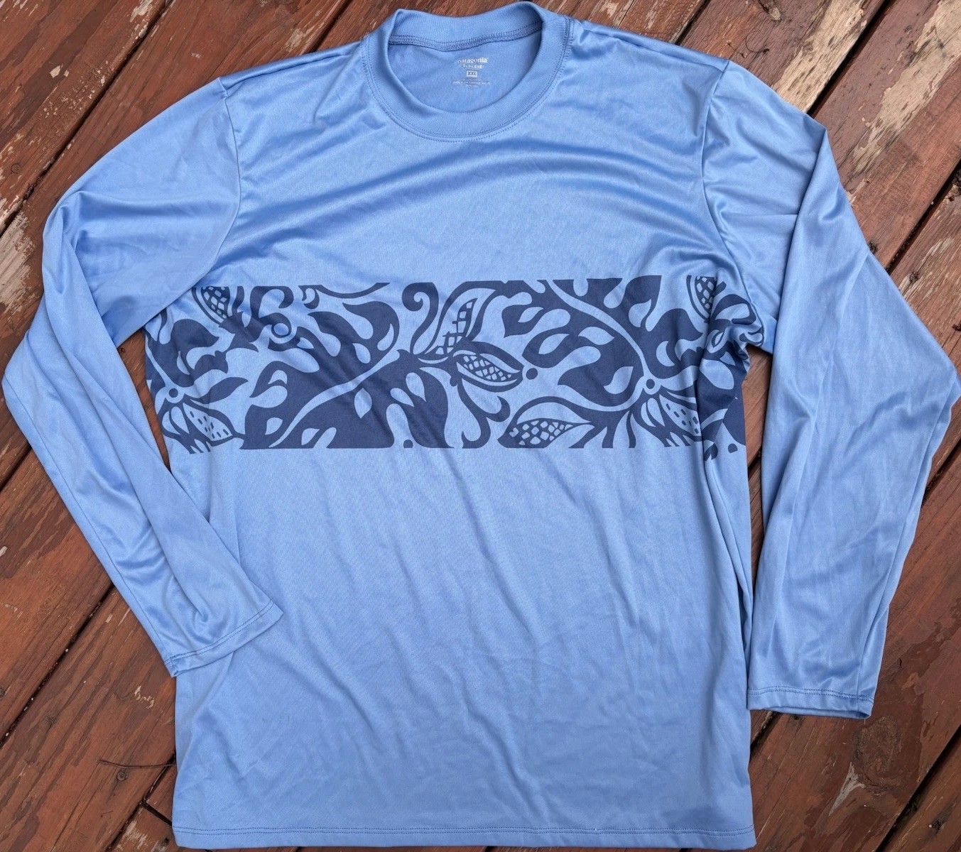 Patagonia Tropical Leaves Crewneck Capilene Silk Weight Mens XXL Blue EUC