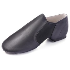 DWBH Unisex Jazz Shoe Leather Upper Women and Men's Slip-on Dance Shoes Black