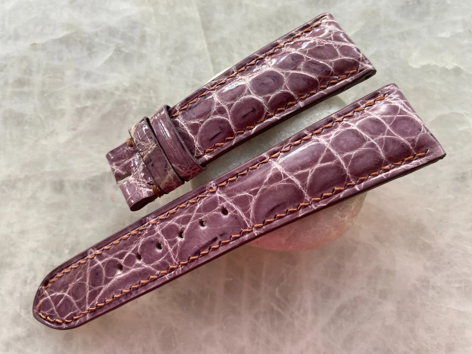 22mm/18mm Purple Alligator Crocodile Print Leather Watch Strap Band