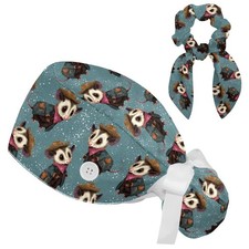 Scrub Caps Women Ponytail Surgical Bouffant Scrunchie Adjustable Opossum Blue