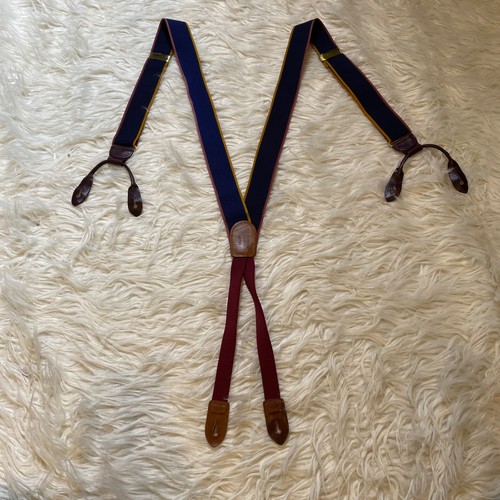Vintage Cole Haan Hosenträger Navy Multicolor Leder Hosenträger Messing A2763 Klassiker