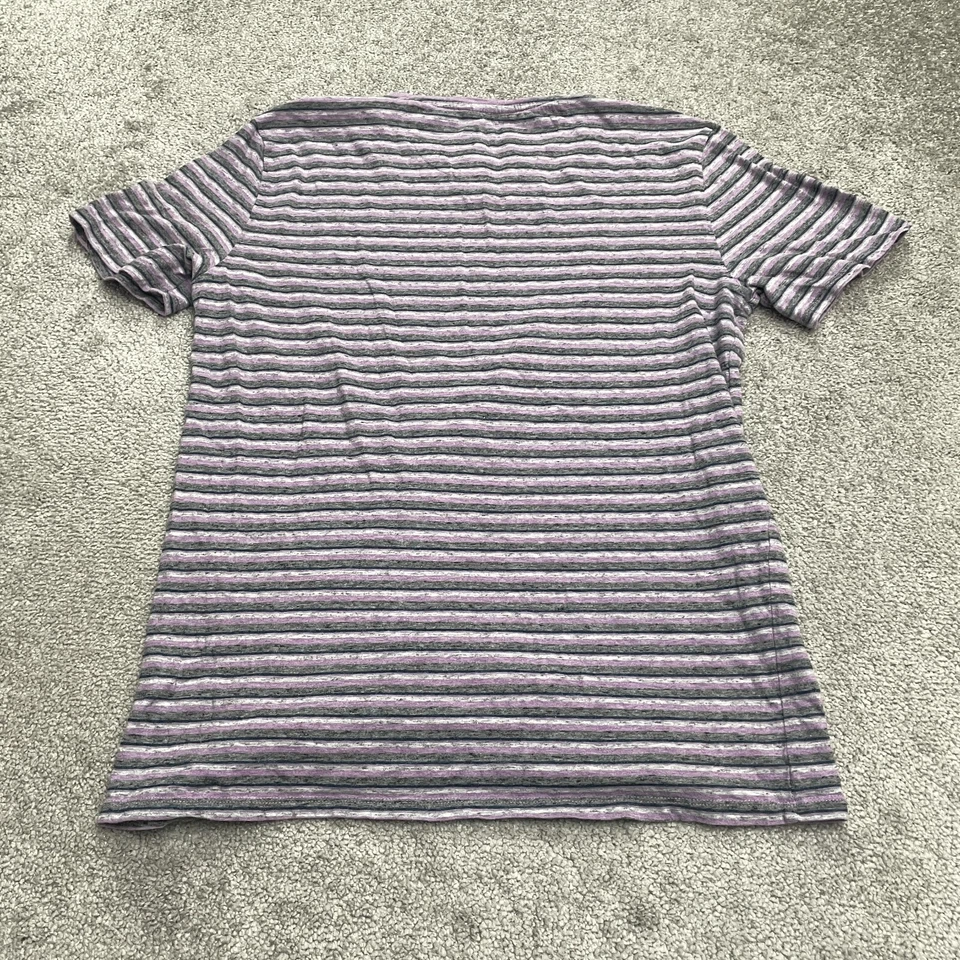 Camiseta informal negra marrón 1826 a rayas cuello en V para hombre mediana púrpura gris algodón Foto 2 de 4
