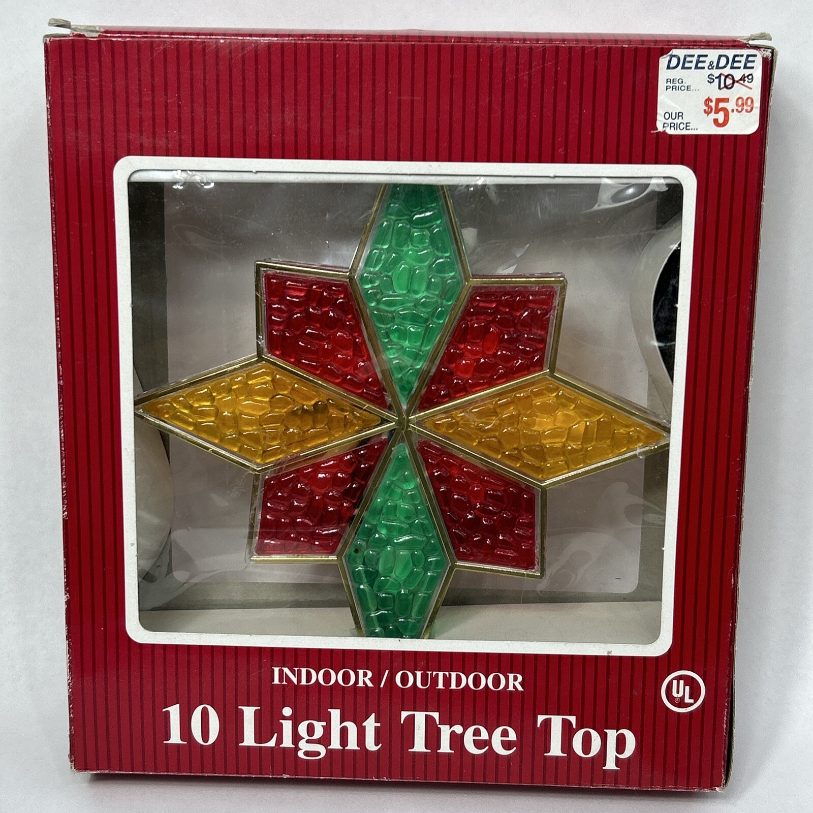 Acrylic Faux Stained Glass Christmas Tree Top Star Topper Multi-Color Light Up