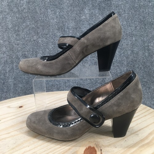 Naturalizer Heels Womens 8.5 Julius Dress Mary Jane Pumps Gray Suede Leather - Picture 2 of 13