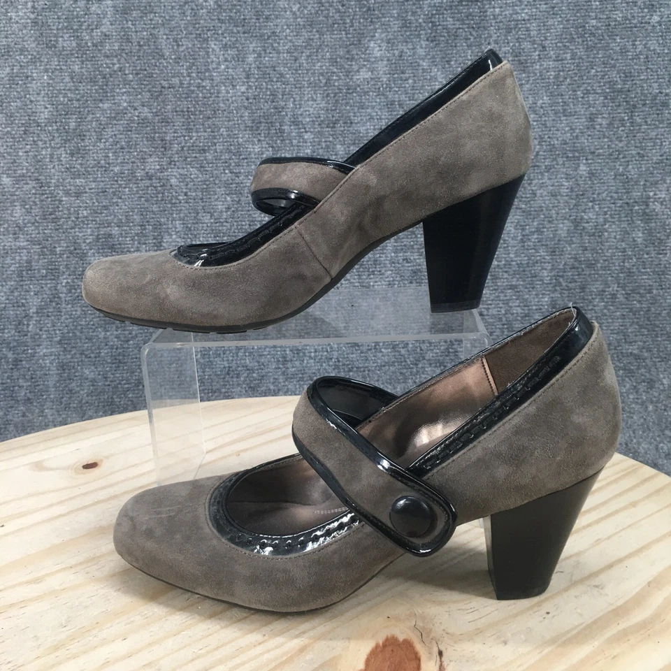 Zapatos de salón Naturalizer para mujer 8,5 Julius vestido Mary Jane gris gamuza cuero Foto 2 de 4