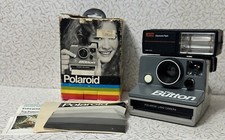 VTG Polaroid Land Camera The Button Instant Photography W/ Box, Paperwork, Flash