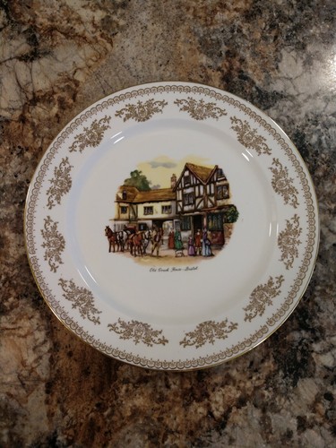 Old Coach House Bristol  Hancock Staffordshire England Plate Gold Trim 10.5" EXC - Picture 1 of 4