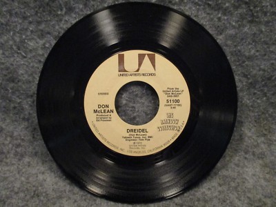 45 RPM 7'' Record Don McLean Bronco Bills Lament & Dreidel 1972 United Art 51100