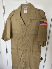 Men  s Short Sleeved Khaki Coverallls XL-T W/ U..S. Flag On Sleeve