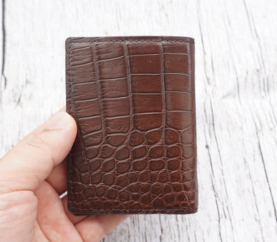 Brown Real Crocodile Men Wallet Minimalist Leather ID Credit Card Holder #R29