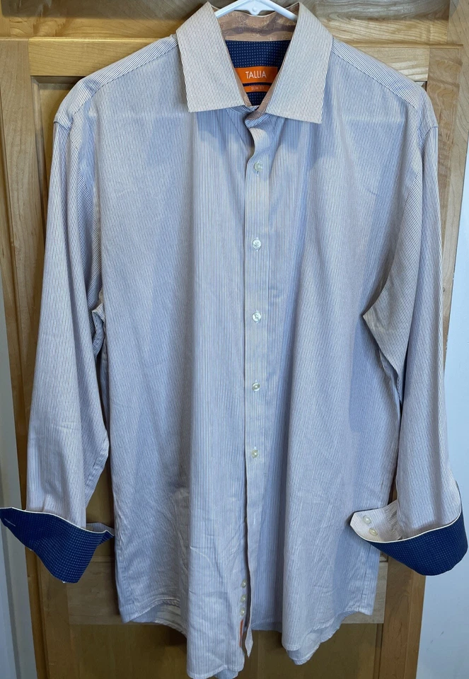 Tallia 男式粉色格子长袖纽扣正装衬衫 16 码 1/2 32/33 — 第 3/4 张图片
