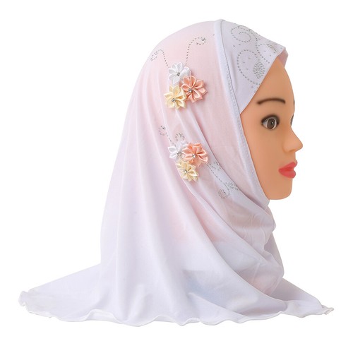 Muslim Kids Girls Hijab Scarf Islamic Children Hot Drilling Scarf Headscarf 2-6Y - Picture 96 of 132