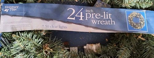 Vorbeleuchteter Weihnachtskranz 24" künstliche Kiefer mit 50 klaren Lichtern Neu - Bild 2 von 3