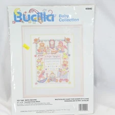 Bucilla Baby Collection 40940 Toy Time Birth Record 11X14" Cross Stitch NEW