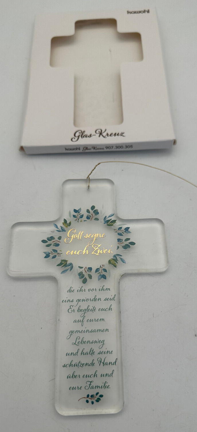 Gott segne euch Zwei Glas-Kreuz Fenster- Wand-Dekoration 10 x 14,4 cm Geschenk