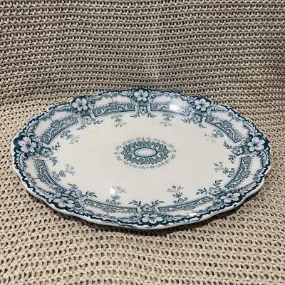 F & S Burslem Richmond Grün Weiß Transferware Platte