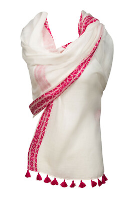 Schal Baumwolle Weiß Pink scarf stole cotton white Pink summer Quasten Tassels