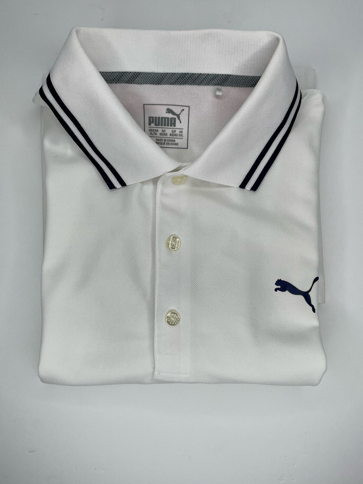 Puma Shirt Mens Polo Large White Short Sleeve Golf Tennis Walking Dry Cell