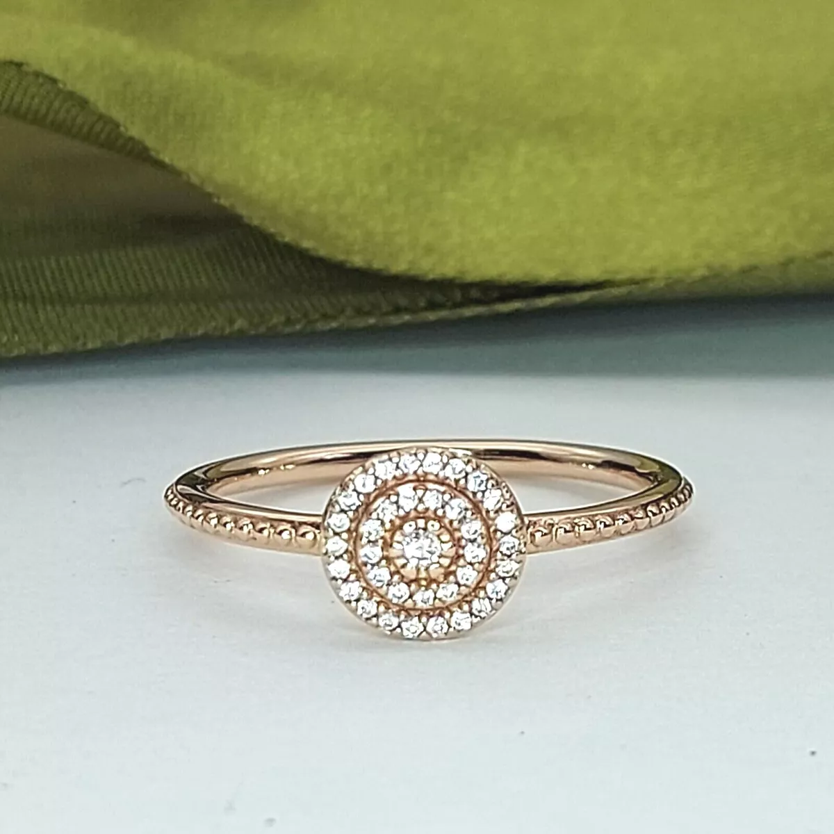 Genuine Silver Rose Gold Coloured 925 Pandora Diamante Dress Ring