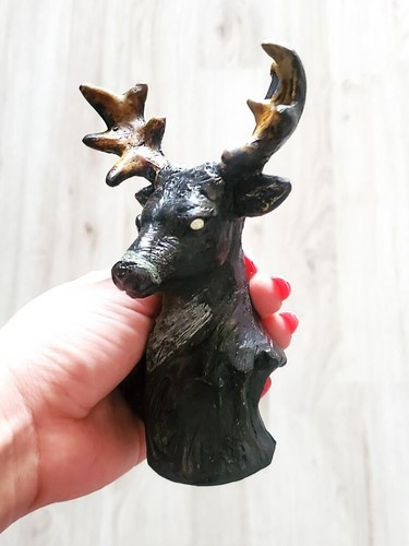 Cabeza de ciervo hecha a mano tabaco para fumar pipa de mano cierva astas naturaleza salvaje animal regalo - Imagen 6 de 9