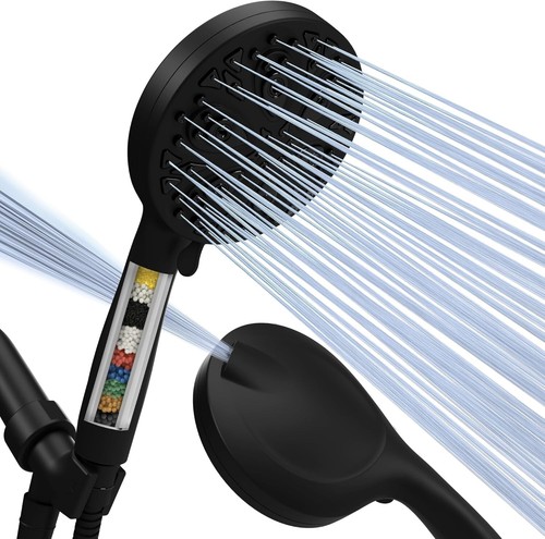 SparkPod Set Soffione e Tubo Doccia Nero - Soffione Alta Pressione con 10 Spray