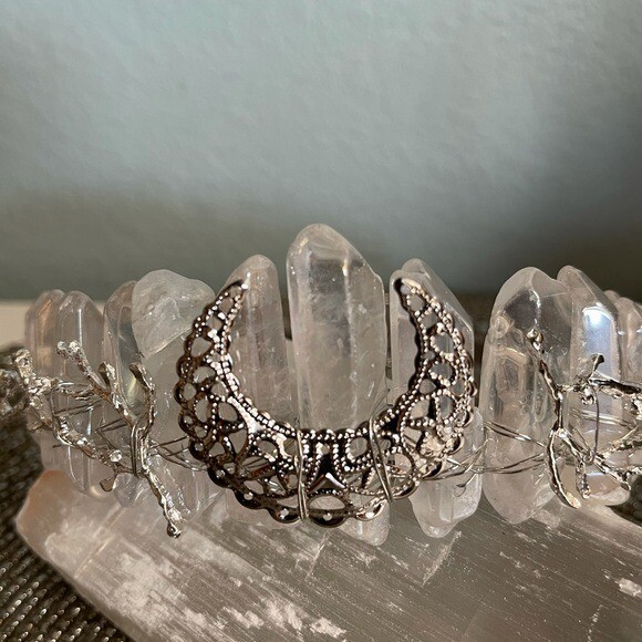 Clear Aura Quartz Crown Tiara with Moon Pendant | eBay display picture 2