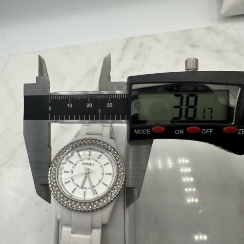 Fossil Stella Womans Watch ES2444 White Resin Double Crystal Bezel New Battery - Picture 7 of 12