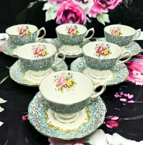 ROYAL ALBERT Cup & Saucer Enchantment Set of 6 Roses
