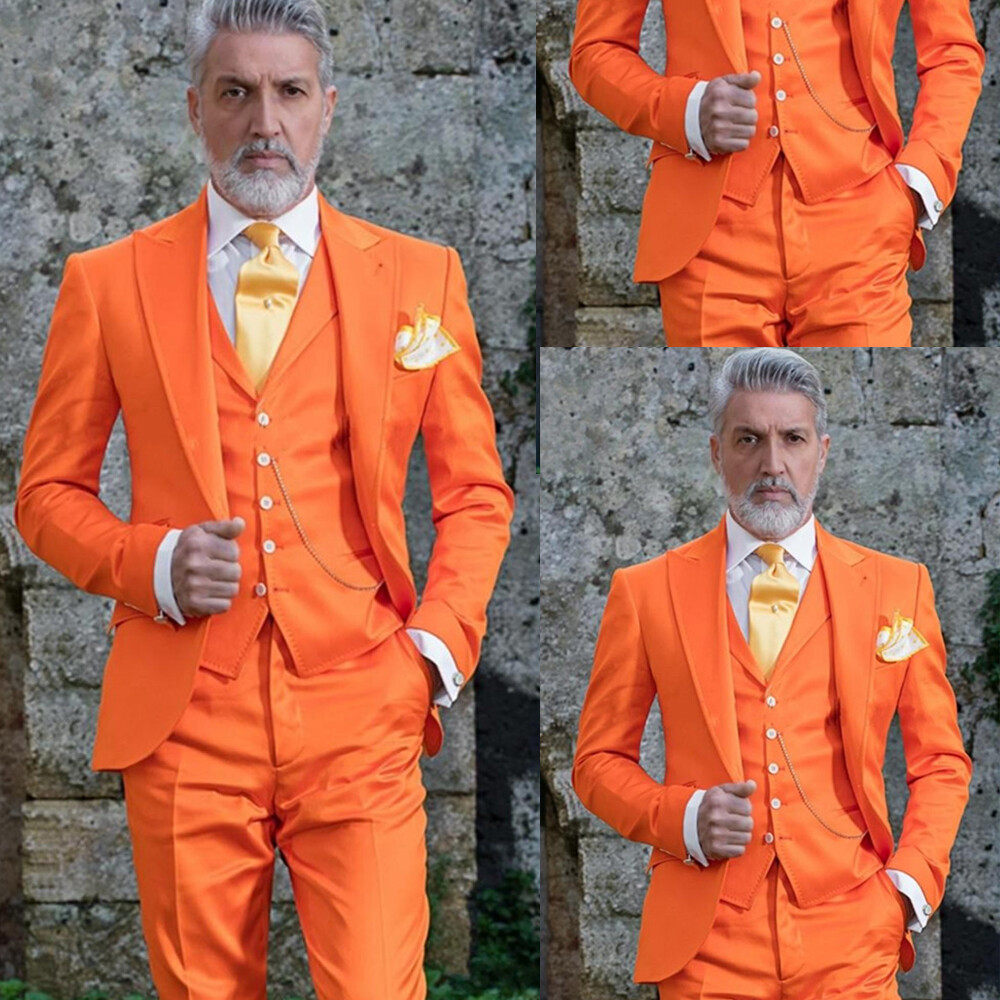 Orange Men Suits 3 Pieces Groom Wedding Tuxedo Party Wear Blazer Business  Outfit | eBay